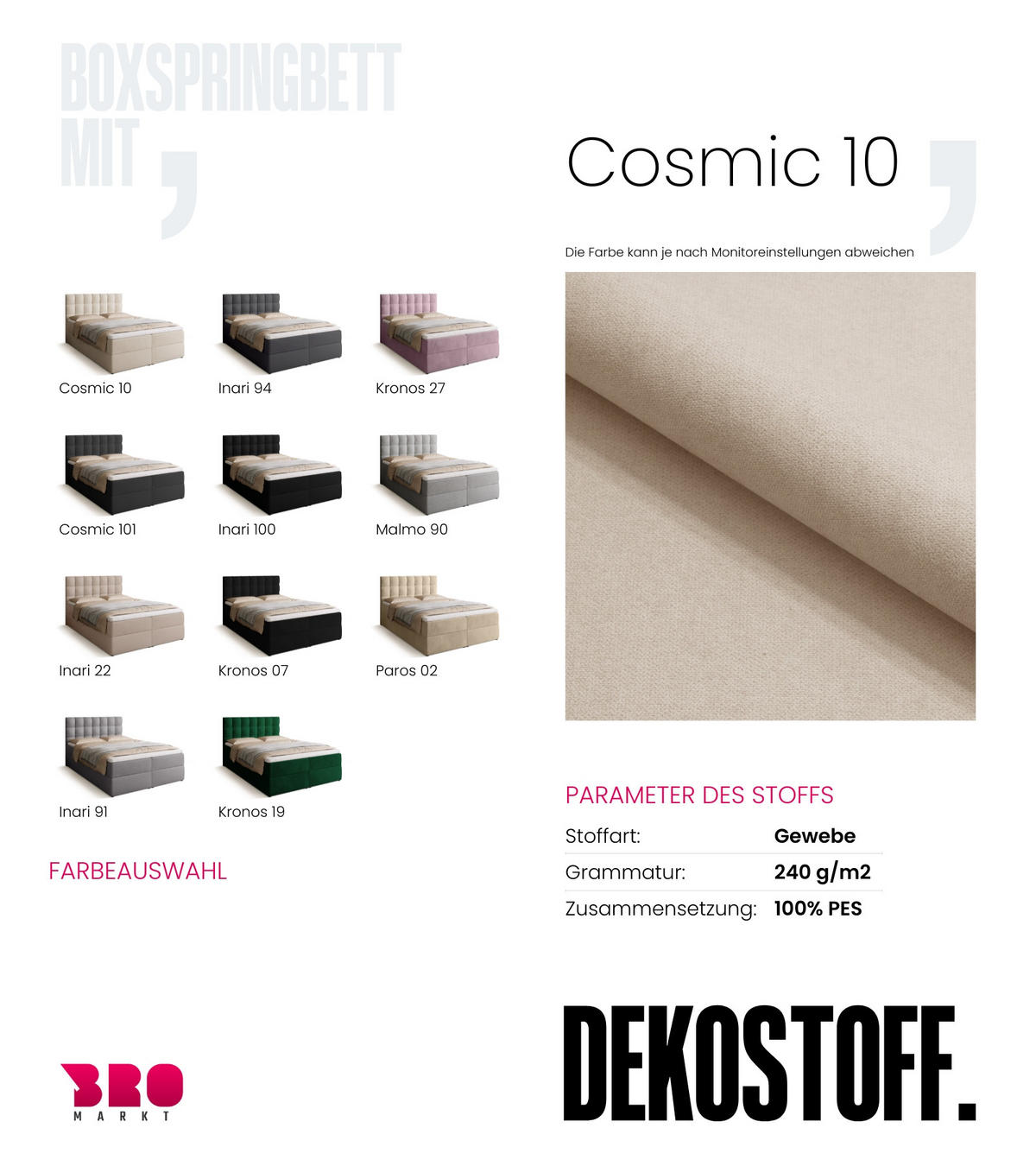 BOXBETT Detroit mit Topper 140/200 Ecru - Ecru, Holzwerkstoff/Textil (140/200cm) - Bromarkt