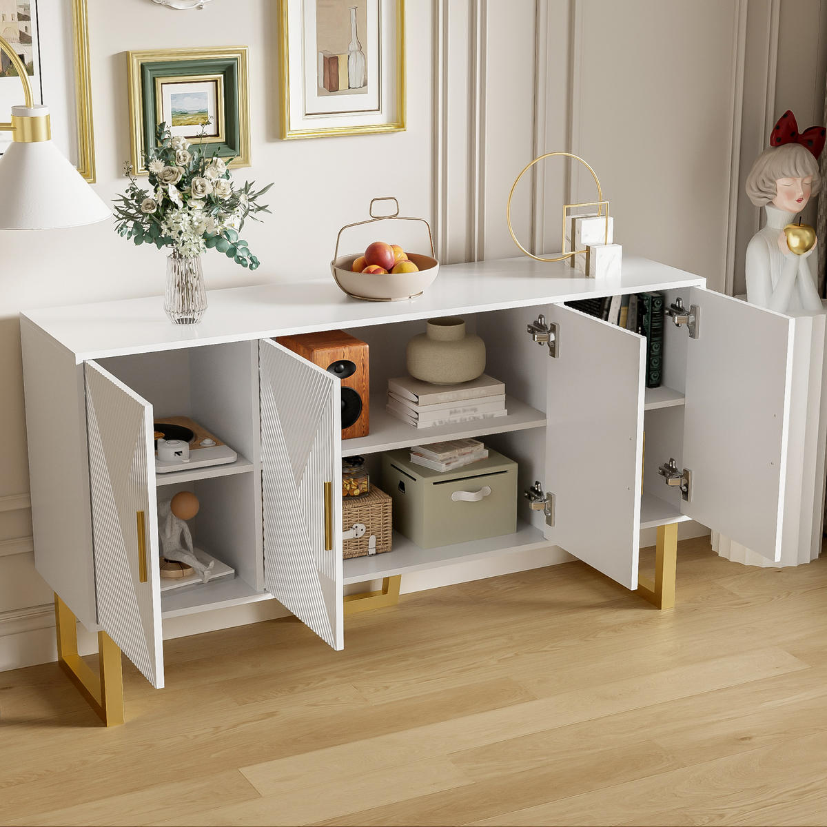 SIDEBOARD 150/40/82 cm Weiß aus MDF und Holzwerkstoff mit höhenverstellbaren Regalen - Weiß, Holzwerkstoff (40/82/150cm) - OKMYHOME