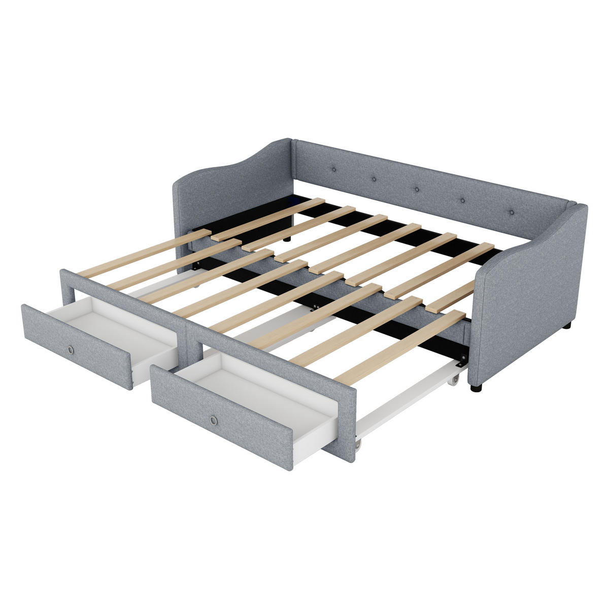 TAGESBETT 90/200 cm Grau aus Leinen mit ausziehbarem Bett und Schubladen - Grau, Textil (90/200cm) - OKWISH