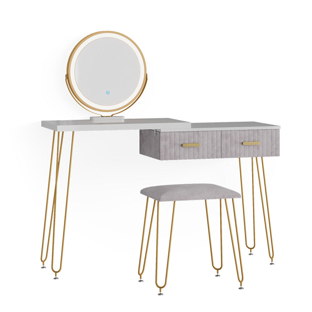 SCHMINKTISCH Zoey Grau 120 cm mit LED Beleuchtung und Hocker - Grau, Holzwerkstoff (120/76/37cm) - Vicco