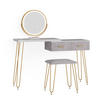 SCHMINKTISCH Zoey Grau 120 cm mit LED Beleuchtung und Hocker - Grau, Holzwerkstoff (120/76/37cm) - Vicco