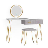 SCHMINKTISCH Zoey Grau 120 cm mit LED Beleuchtung und Hocker - Grau, Holzwerkstoff (120/76/37cm) - Vicco
