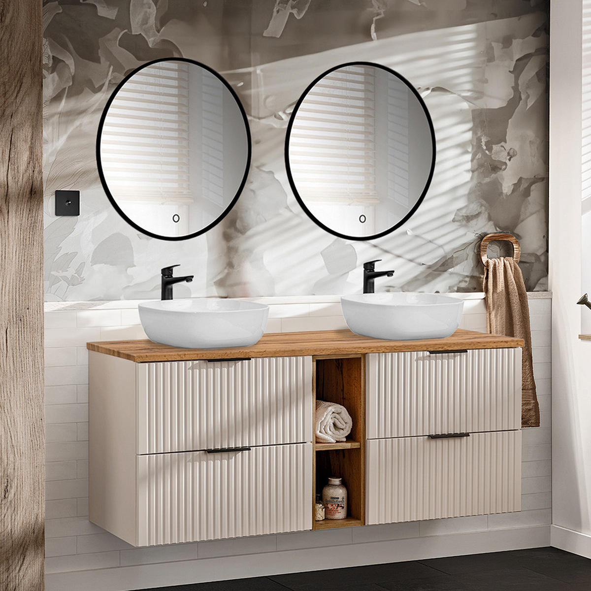 BADMÖBEL-SET 3-TLG. Adelaide-56 - Beige, Holzwerkstoff (141/200/47cm) - Lomado