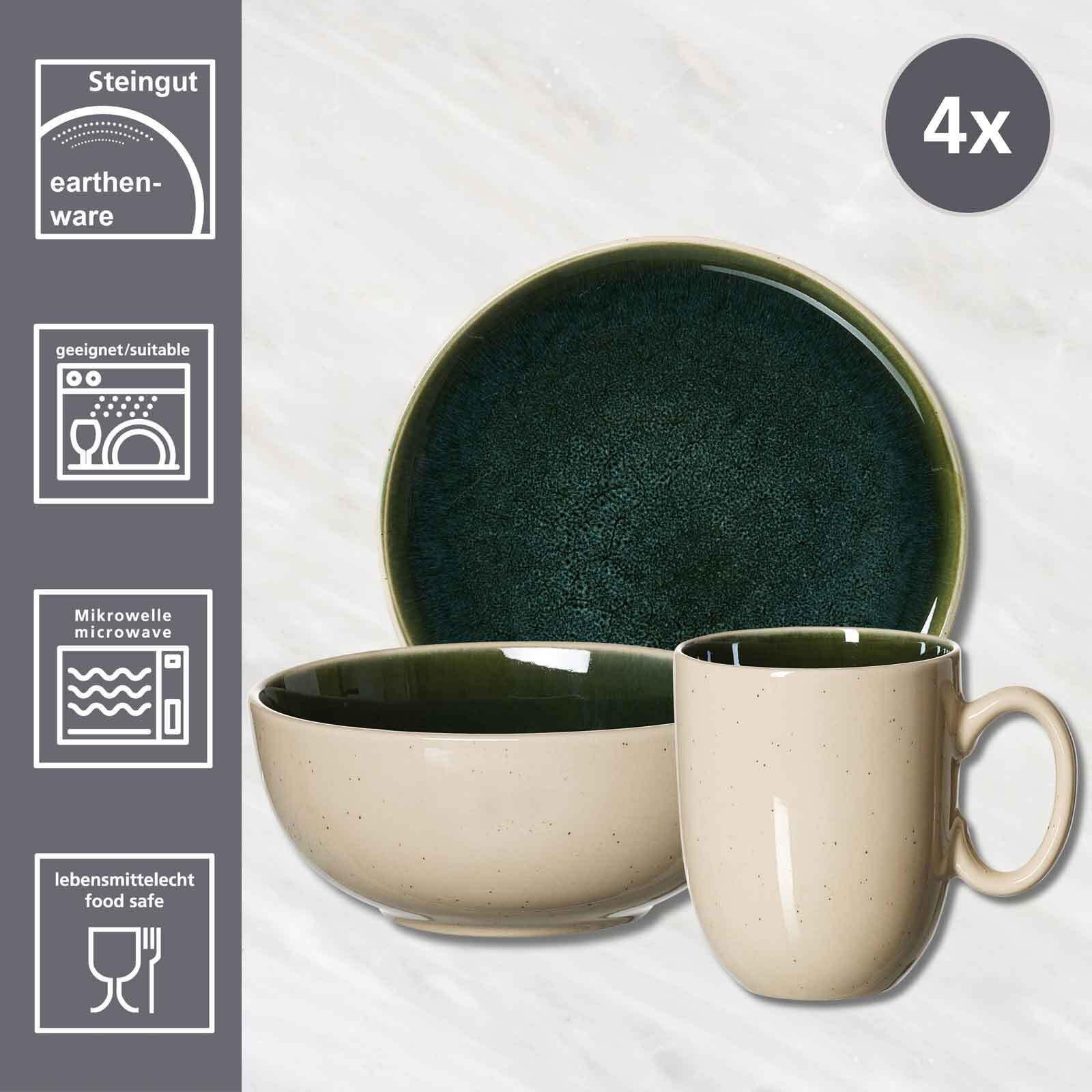 FRÜHSTÜCKS-SET Skog Dunkelgrün 12er Set - Dunkelgrün, Keramik (1/1/1cm) - Ritzenhoff Breker