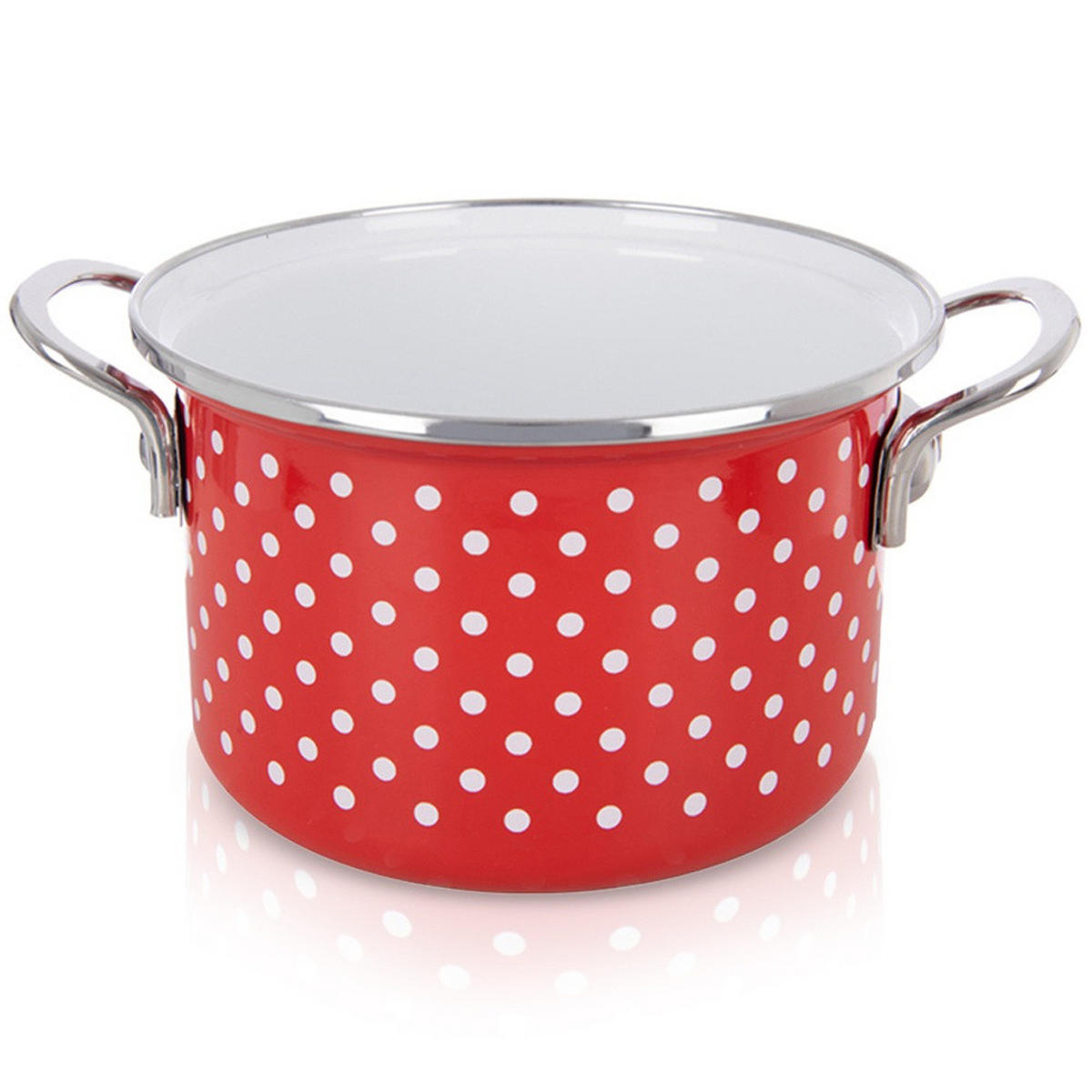 EMAILLIERTOPF Tecka mit weißen Punkten rot - Rot, Metall (18cm) - Orion 