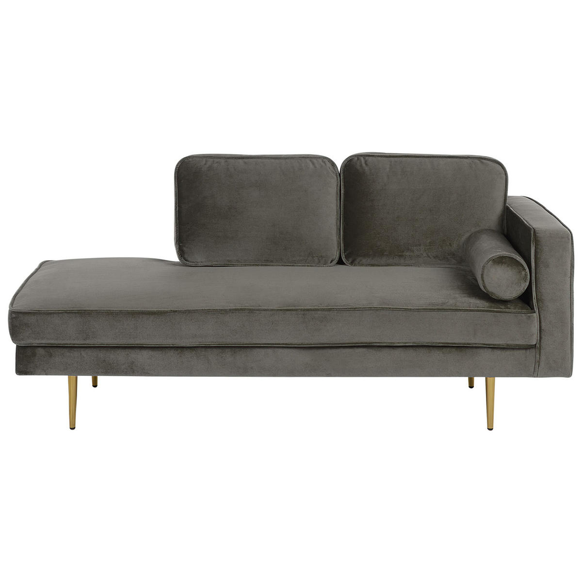 CHAISELONGUE Samtstoff taupe rechtsseitig Miramas - Goldfarben/Grau, Textil (171/63/79cm) - Beliani