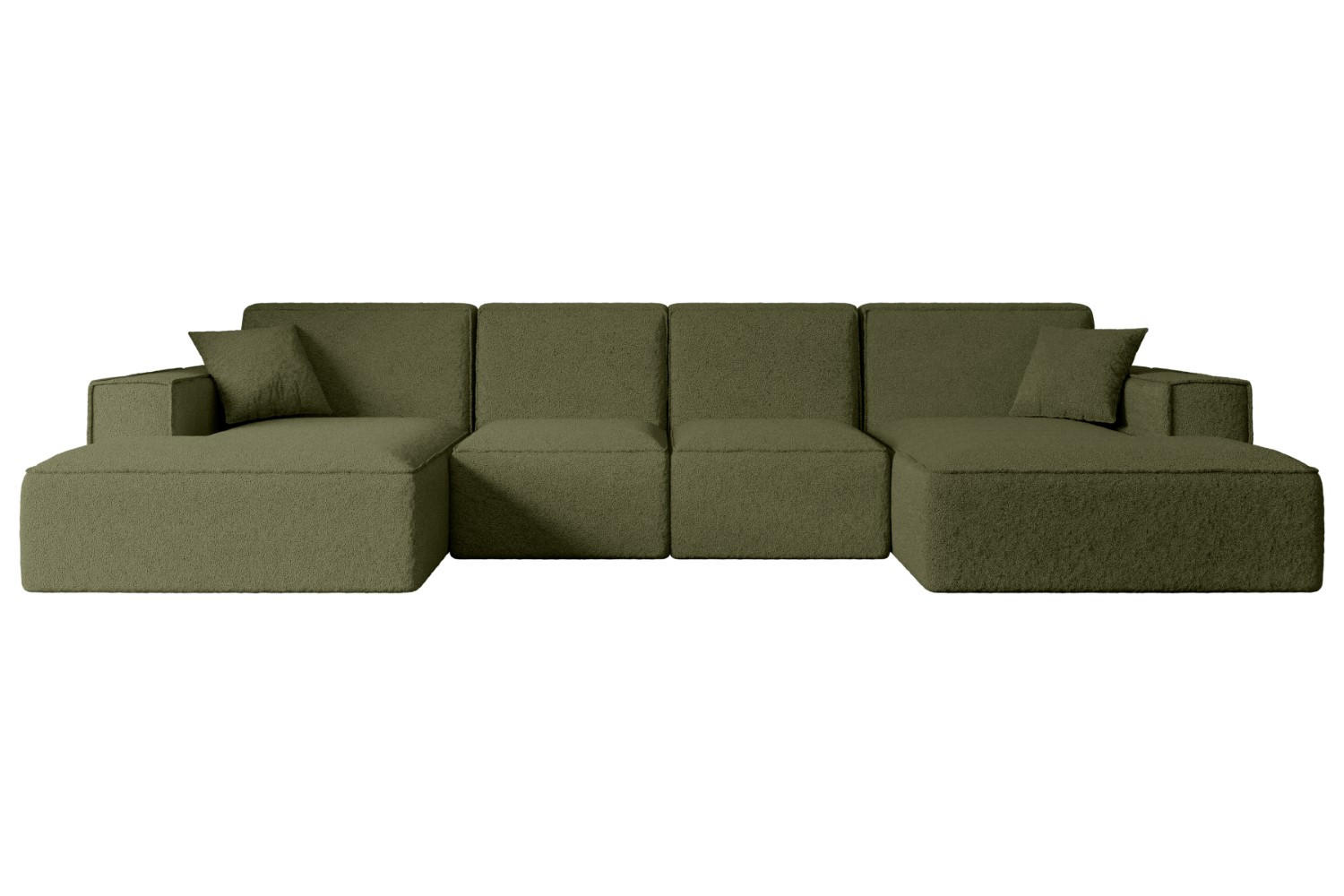 WOHNLANDSCHAFT SIERRA-U - 344x165x73 cm Grün Bouclé - Schwarz/Grün, Holzwerkstoff/Kunststoff (344/73/165cm) - ALTDECOR