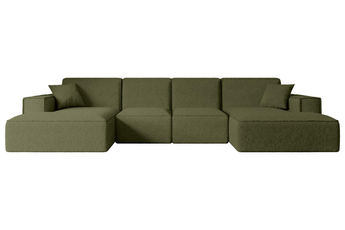 WOHNLANDSCHAFT SIERRA-U - 344x165x73 cm Grün Bouclé - Schwarz/Grün, Holzwerkstoff/Kunststoff (344/73/165cm) - ALTDECOR