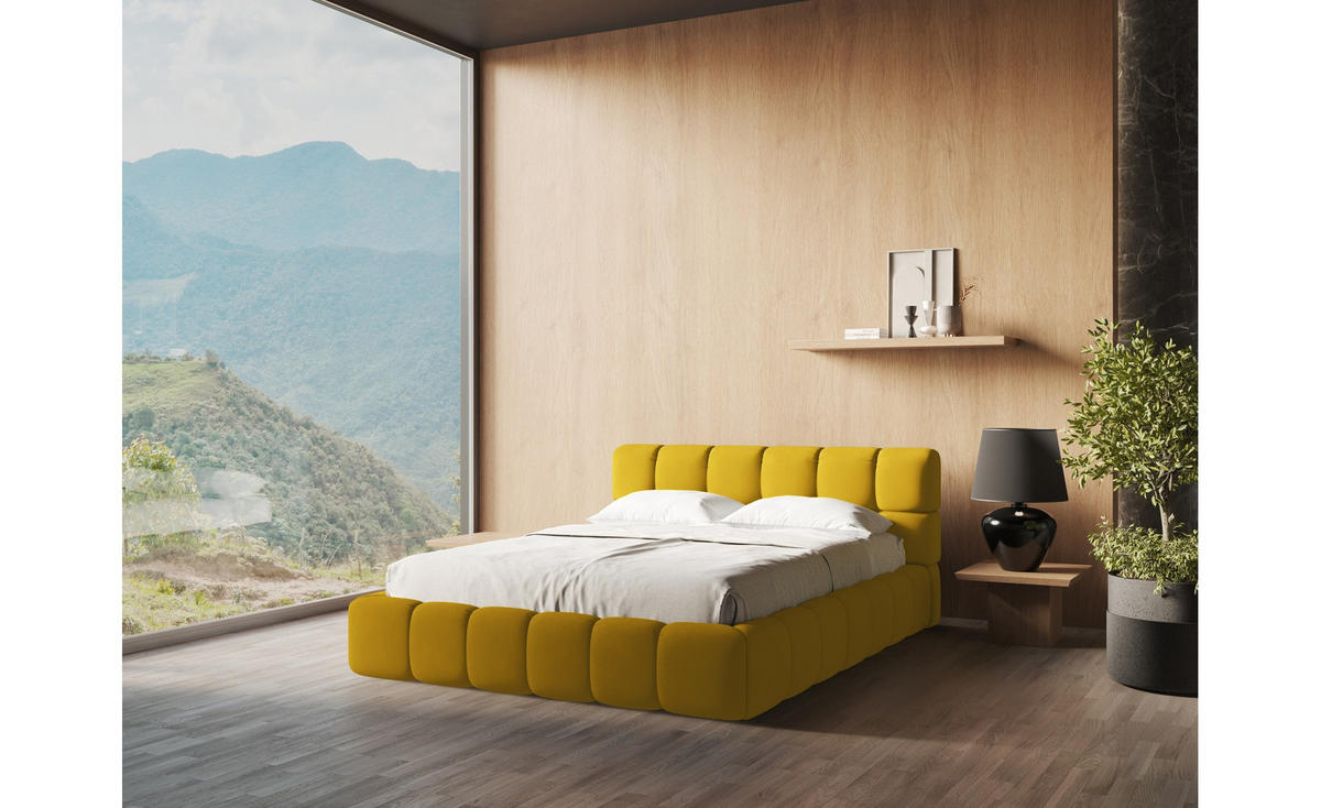 POLSTERBETT mit Bettkasten und Lattenrost 180x228 Gelb - Currygelb/Gelb, Kunststoff/Textil (160/200cm) - Makamii