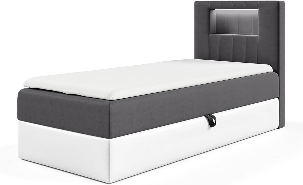 KINDERBETT GARETH 1 - Dunkelgrau/Weiß, Holzwerkstoff (92/212cm) - Meblini