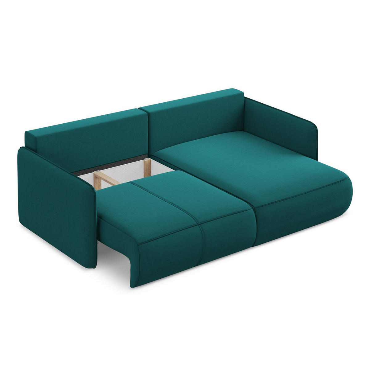 ECKSOFA mit Schlaffunktion Samt Stoff Blau - Blau/Petrol, Kunststoff/Textil (207/148cm) - LaMiaSofa