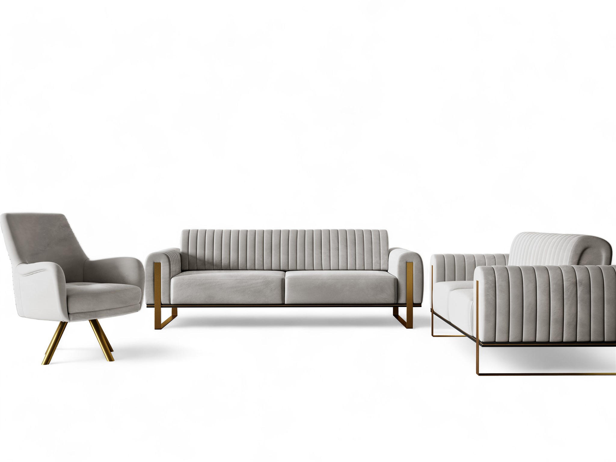 SOFASET Valerie 3-2 Und Drehsessel - Hellgrau, Holzwerkstoff/Textil (228/79/90cm) - Fun Möbel
