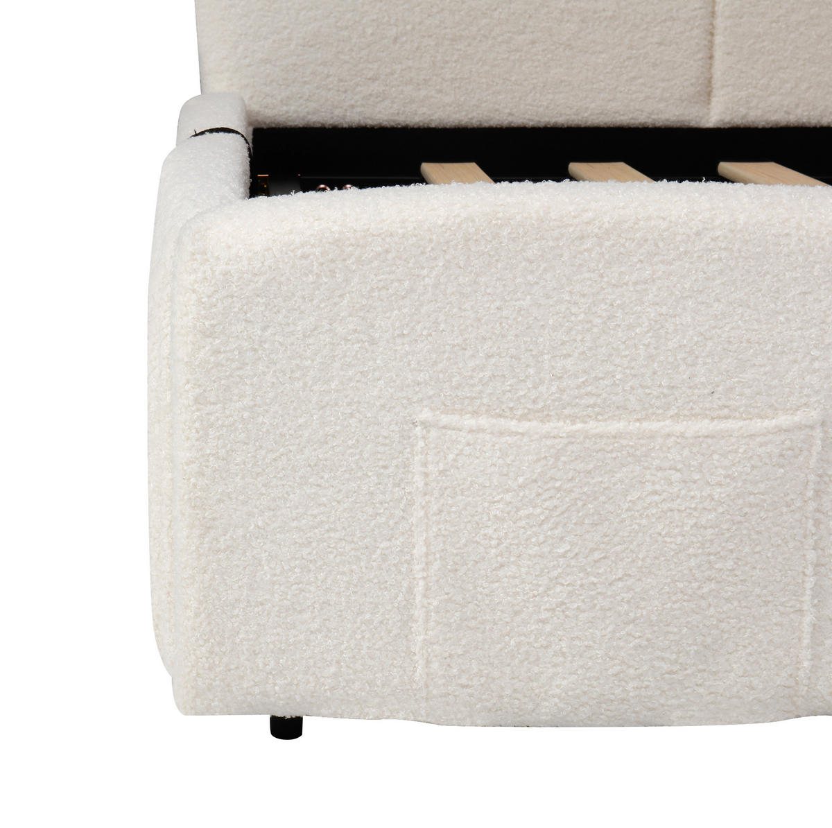 POLSTERBETT Stauraumbett 90/200 cm aus Bouclé mit USB-Anschlüssen Beige - Beige, Textil (90/200cm) - Modenvie