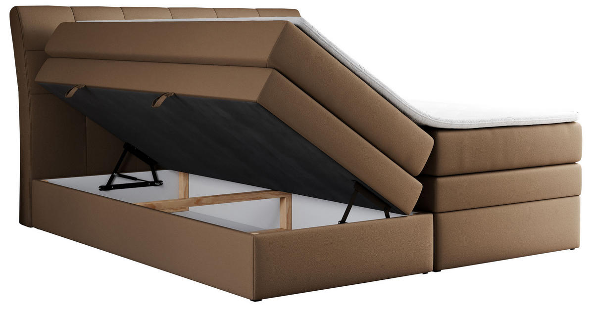 BOXSPRINGBETT GOLD-10 KING 140/200 Braun Kunstleder - H3 - Braun, Holz/Textil (140/200cm) - MKS