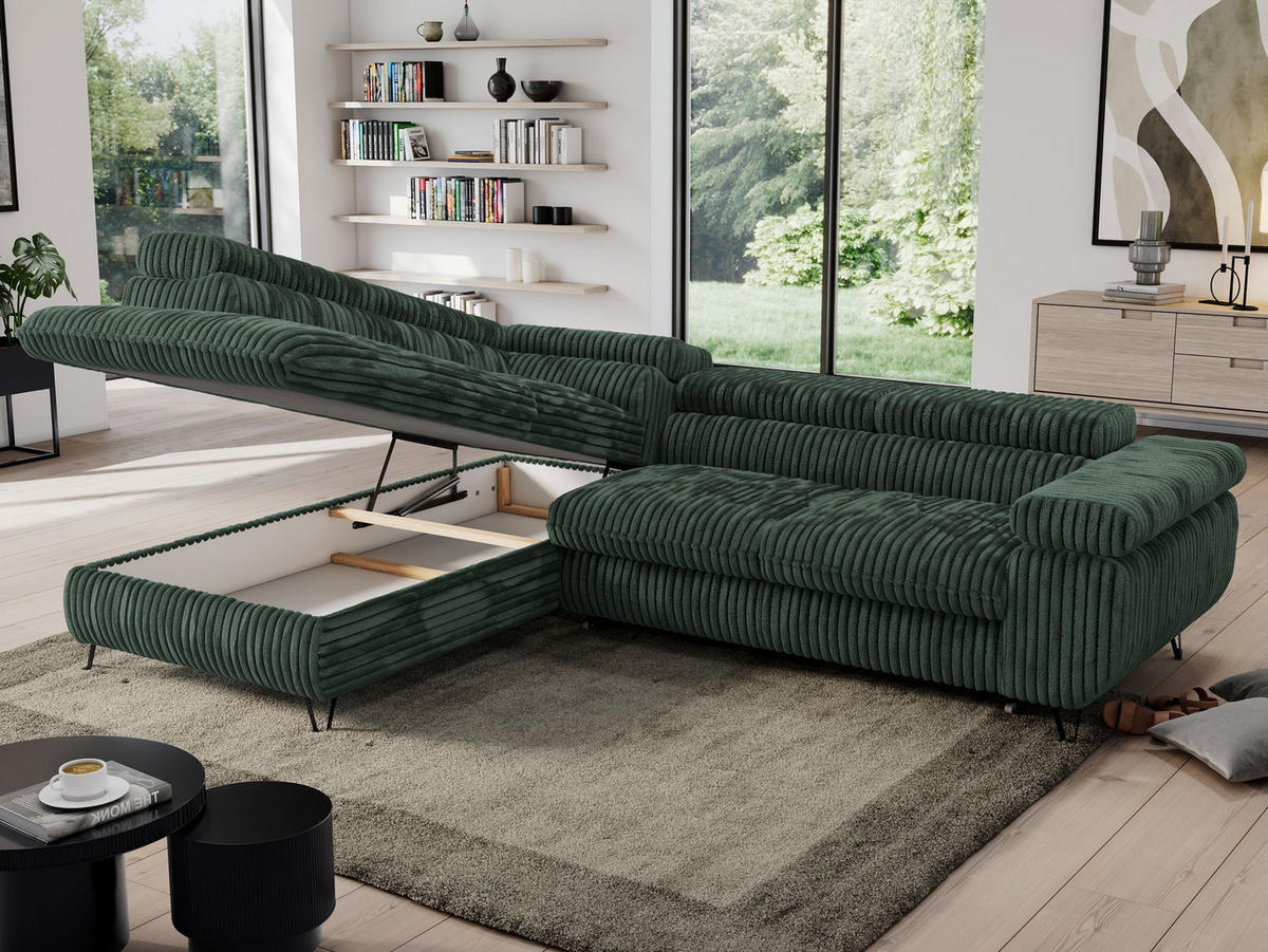 ECKSOFA PEDRO L Grün Cord - Links Seite - Schwarz/Grün, Textil/Metall (208/273cm) - MKS
