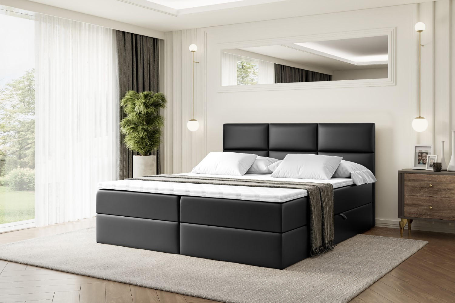 BOXBETT mit Matratze H3 und Lattenrost - OHIO - 200x200 cm Schwarz Hochglanz - Schwarz Hochglanz, Holzwerkstoff (200/200cm) - ALTDECOR