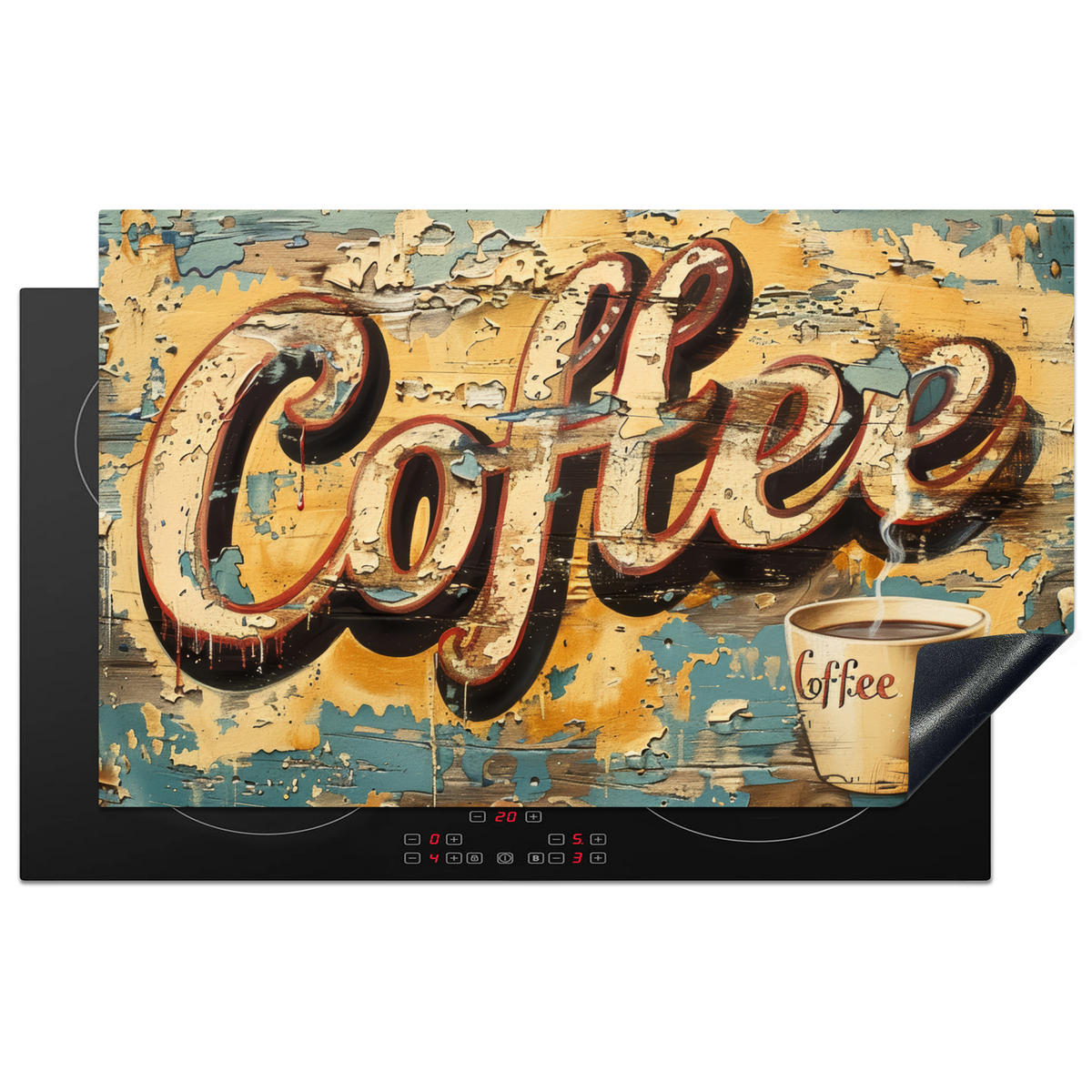HERDABDECKPLATTE Kaffee - Vintage - Braun - Tasse 83x51 cm - Teakfarben, Kunststoff (83/0.2/51.5cm) - MuchoWow