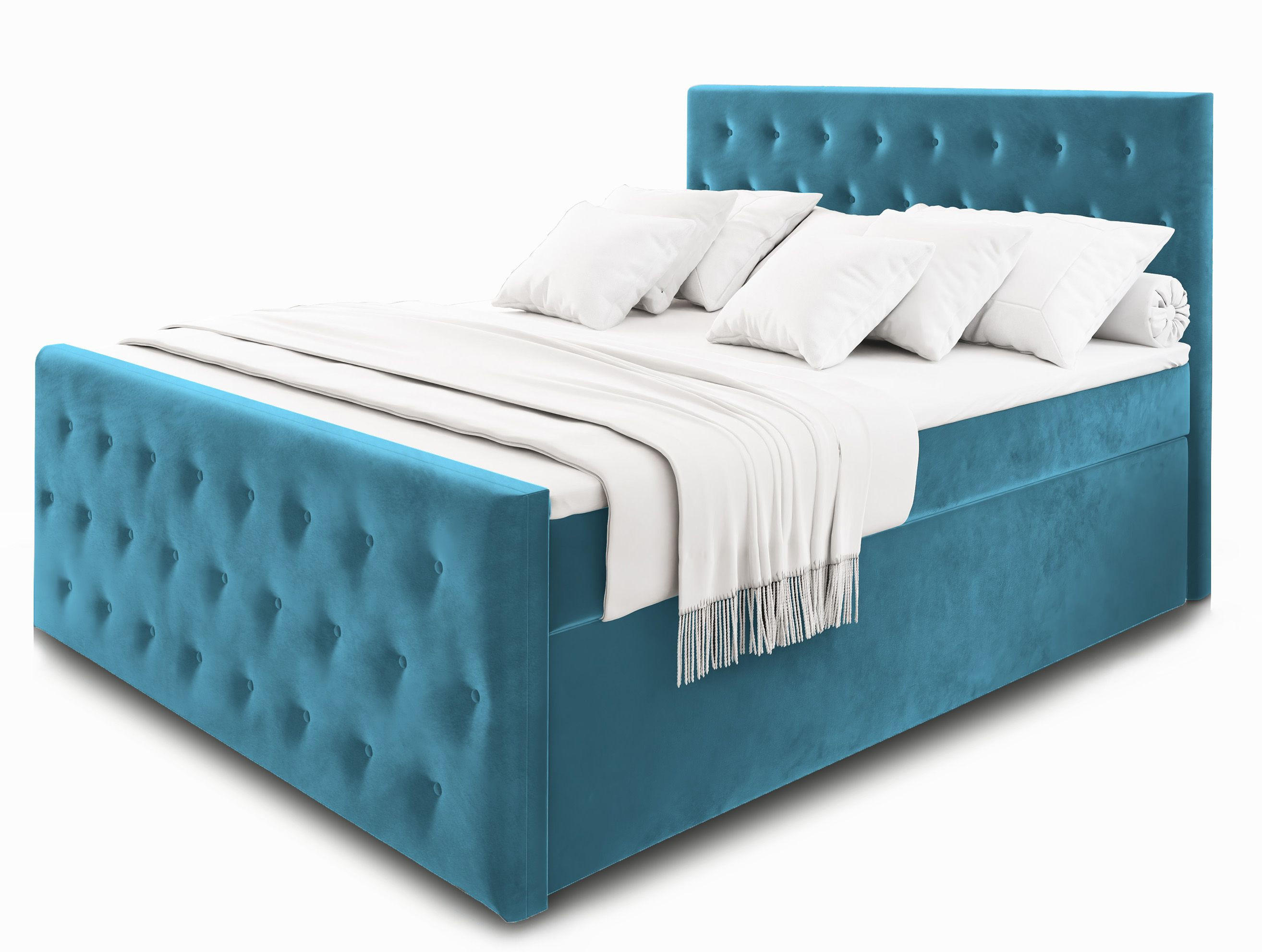 BOXBETT FONDI 140x200 cm mit Matratze und Topper - Blau - Blau, Holz (140/200cm) - MASSENO