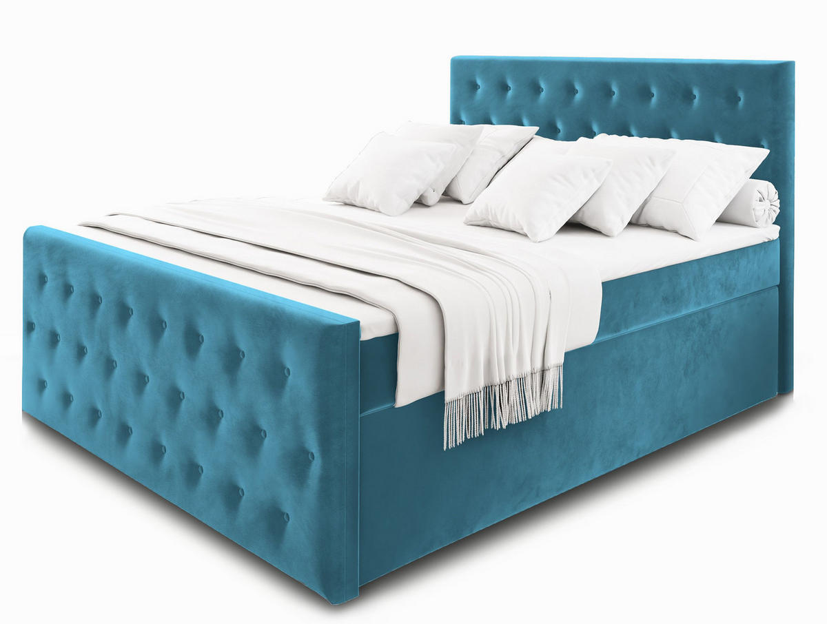 BOXBETT FONDI 140x200 cm mit Matratze und Topper - Blau - Blau, Holz (140/200cm) - MASSENO