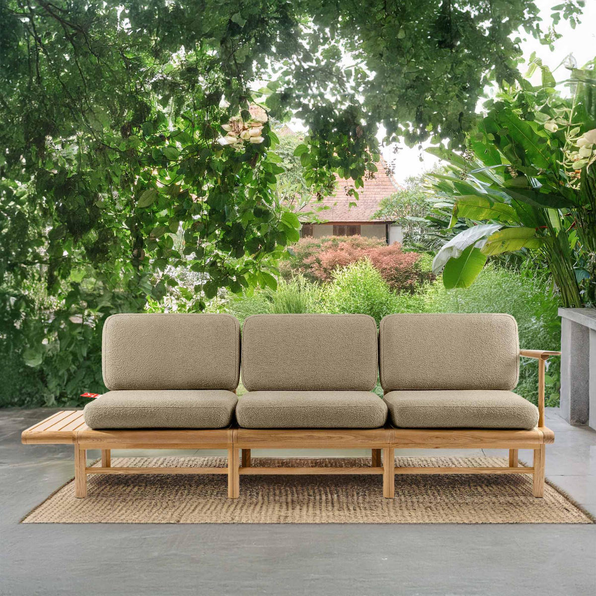 GARTENSOFA ATREDA 3-Sitzer, mit Ablage - Beige, Holz/Textil (245/74/80cm) - KONSIMO®