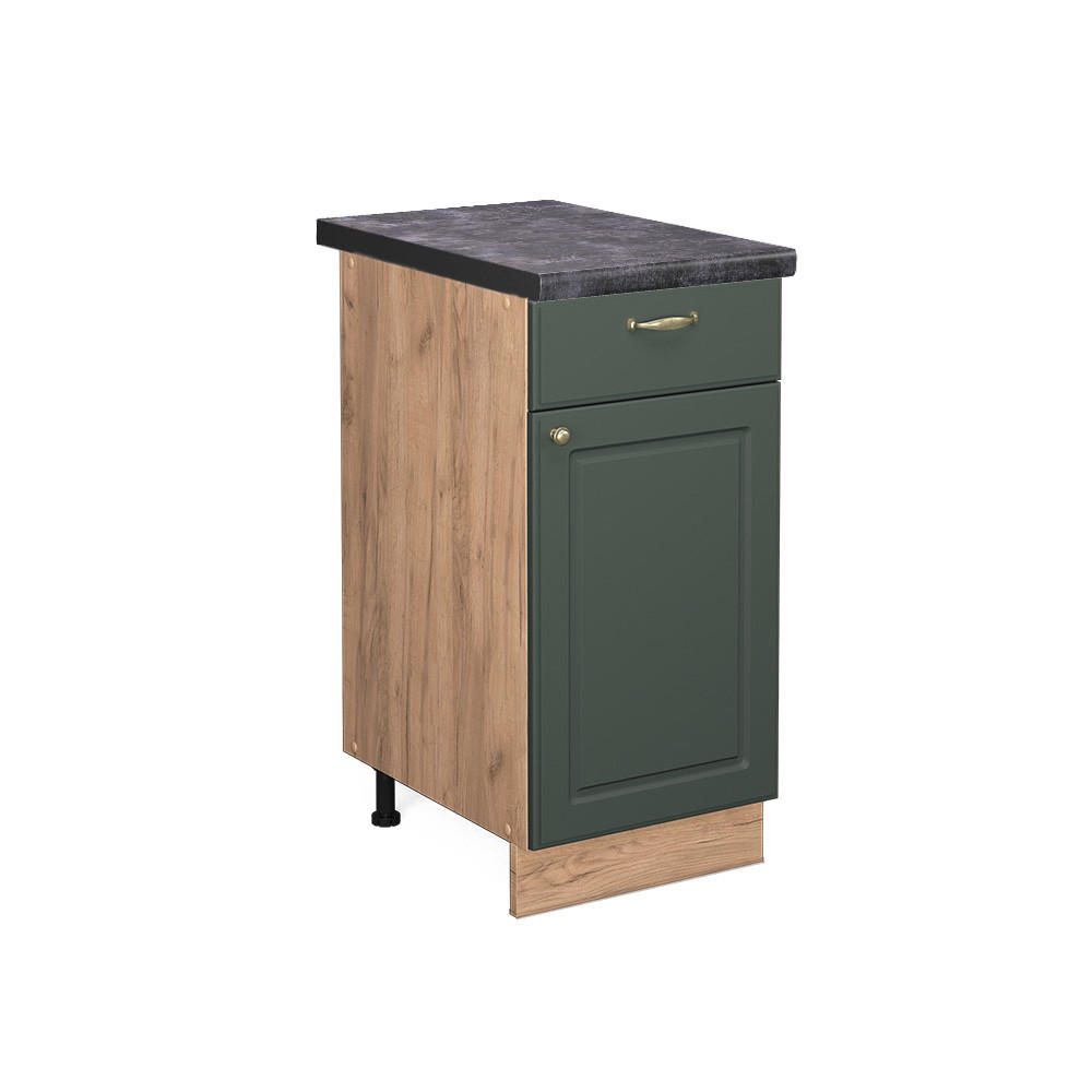 KÜCHENUNTERSCHRANK Fame-Line Grün-Gold Landhaus 40 cm, AP Anthrazit - Honigeiche/Eiche Wotan, Holzwerkstoff (40/82/60cm) - Vicco