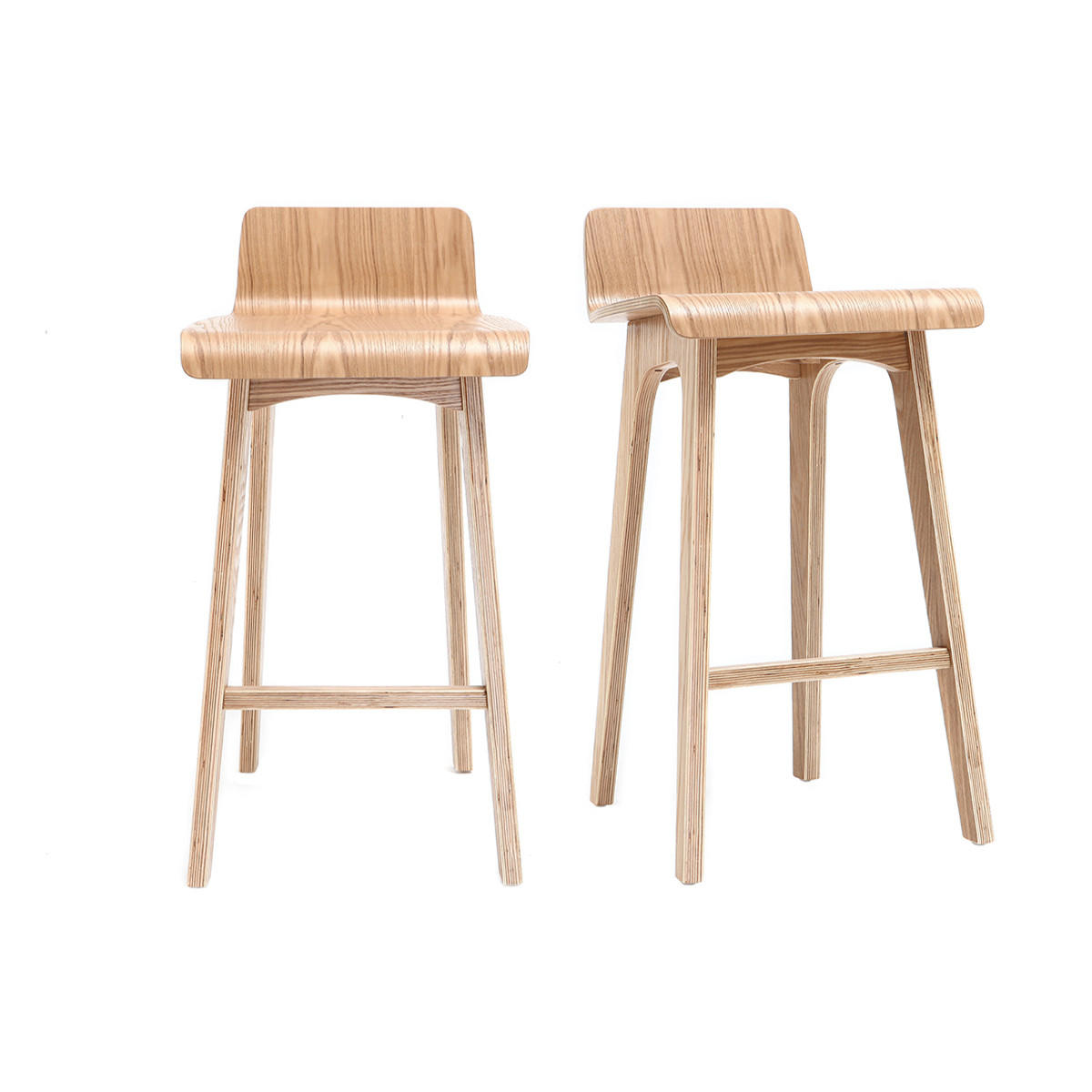 BARHOCKER Helles Holz H65 cm 2er-Set BALTIK - Hellbraun, Holz (44/77.5/39.5cm) - Miliboo