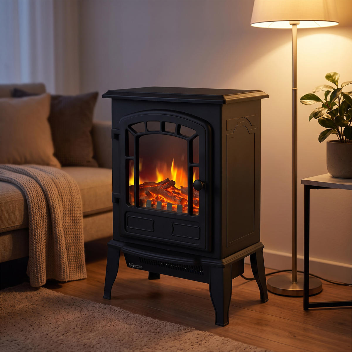 KAMIN Svart elektrisk med värmefläkt 2000 W - Svart, Glas/Plast (39/56.5/24cm) - Relaxdays