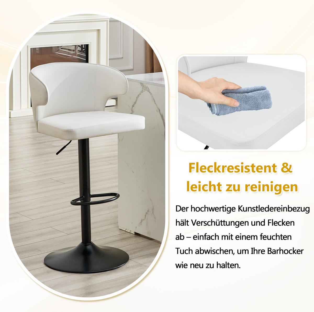 BARHOCKER 2er-Set höhenverstellbar mit Lehne Weiß - Weiß, Metall (45/110/49.72cm) - Meubliv