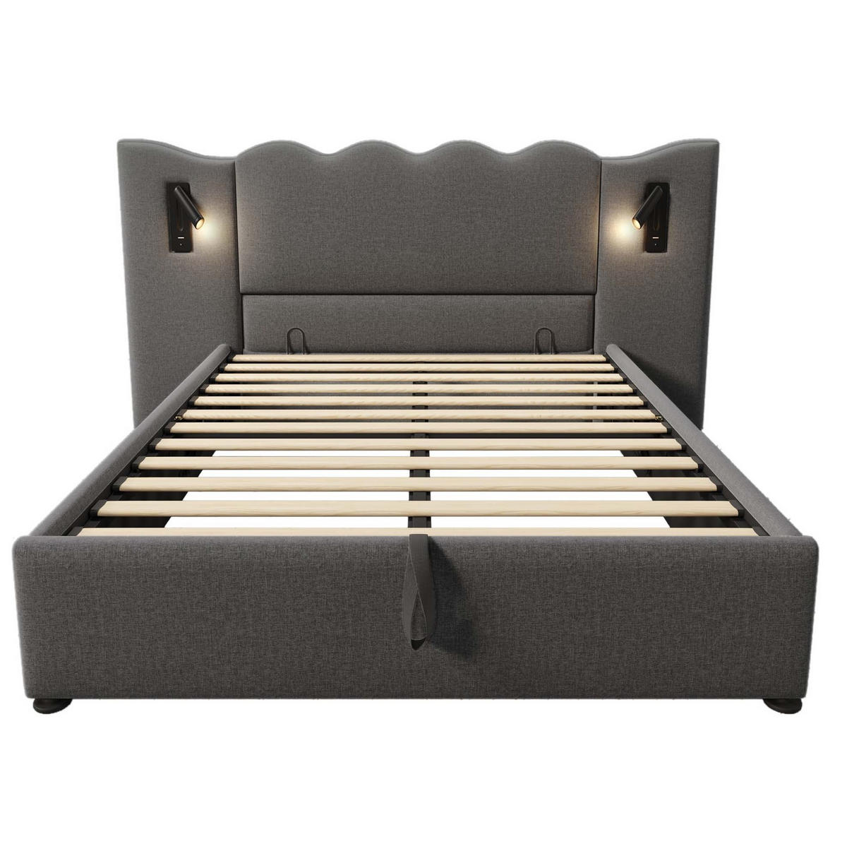 POLSTERBETT mit Stauraum 160x200 cm Leinen Grau USB & Leselampe - Grau, Metall (160/200cm) - Meubliv