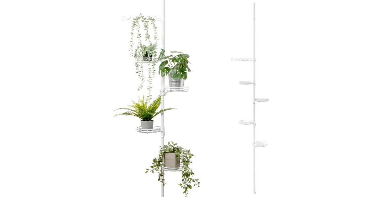 bremermann Telescopisch bloemenrek met 4 planken en klimhulp, veelzijdig inzetbaar voor gebruik in de woonkamer, badkamer of keuken, variabele hoogte van 140 tot 290 cm, zwart