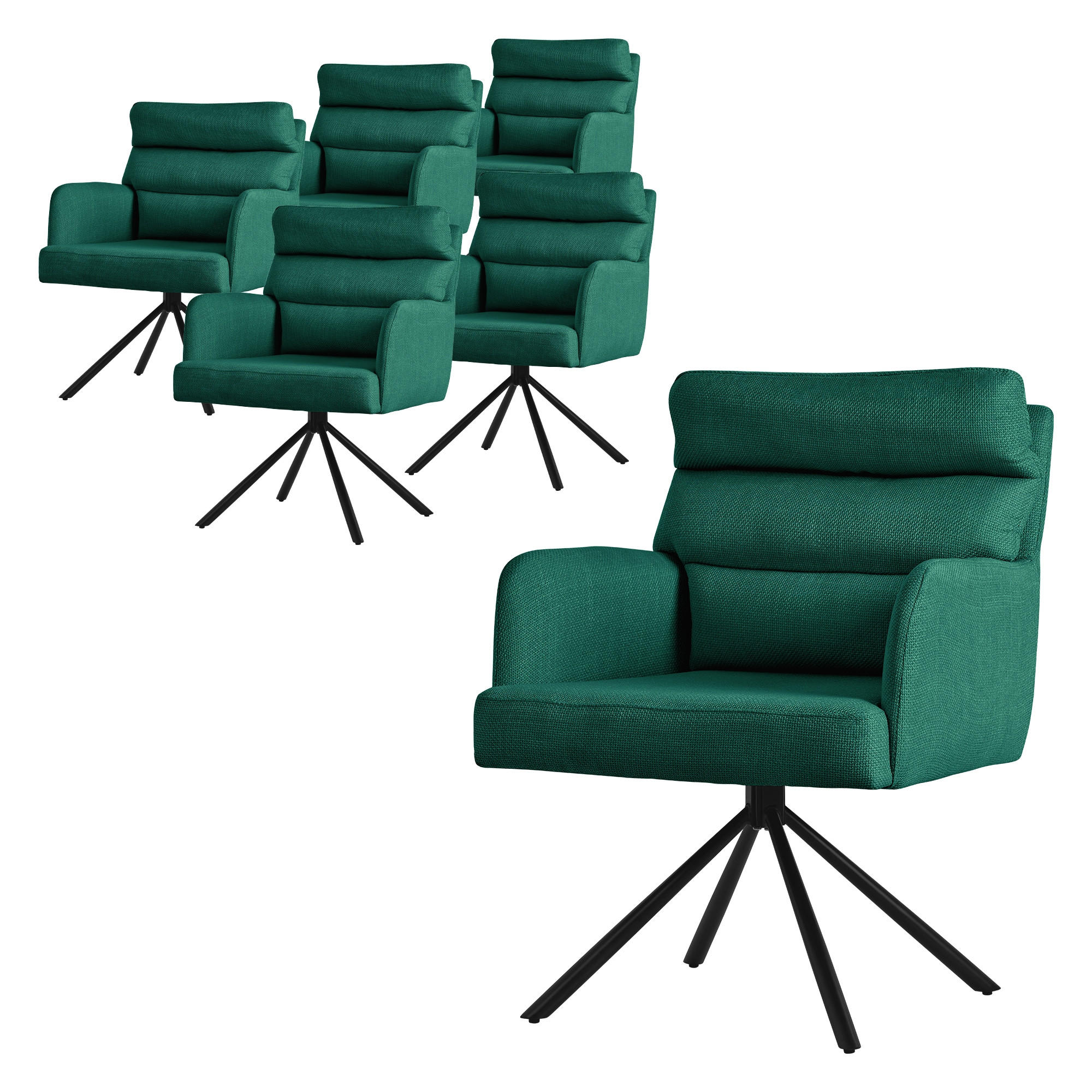 ML-DESIGN JÍDELNÍ ŽIDLE, sada 6 ks, otočné, tmavě zelené, látkové potahy