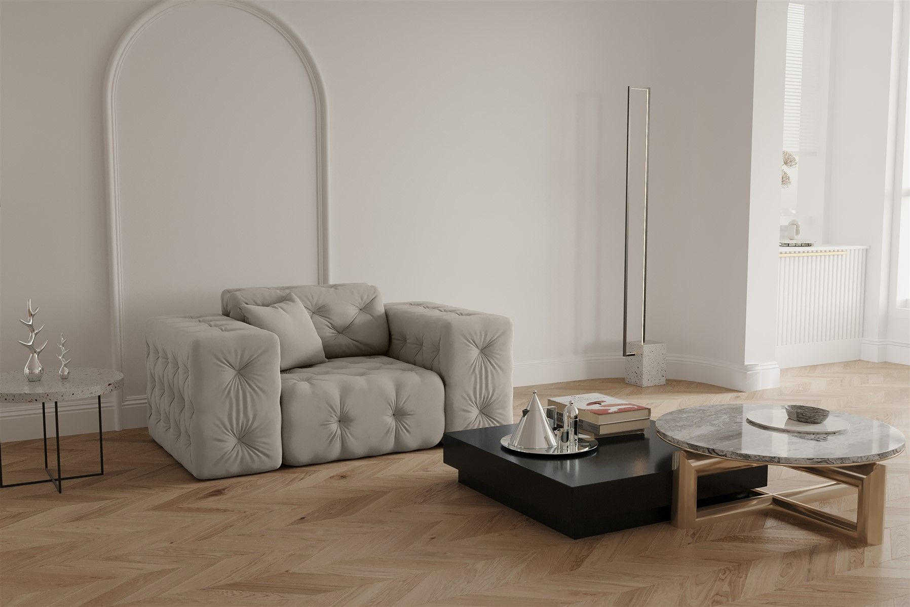 SESSEL Chantal - Creme, Holzwerkstoff/Textil (121/78/96cm) - Fun Möbel
