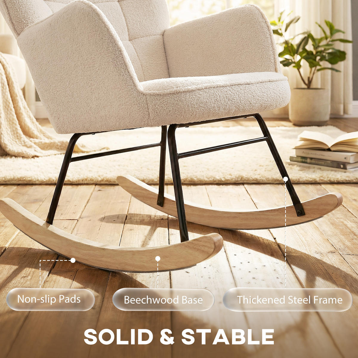 SCHAUKELSTUHL Sessel Relaxsessel bis 120 kg, Polyester, Beige 98x71x101cm - Champagner/Beige, Buchenholz/Textil (98/101/71cm) - HOMCOM