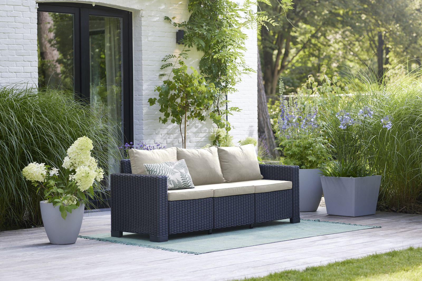 GARTENSOFA California anthrazit mit Kissen in Sand - Anthrazit, Textil (68/71.5/199cm) - Allibert