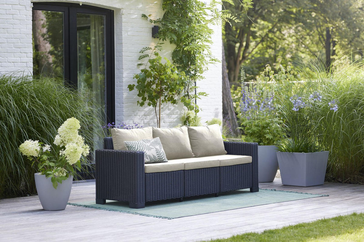 GARTENSOFA California anthrazit mit Kissen in Sand - Anthrazit, Textil (68/71.5/199cm) - Allibert