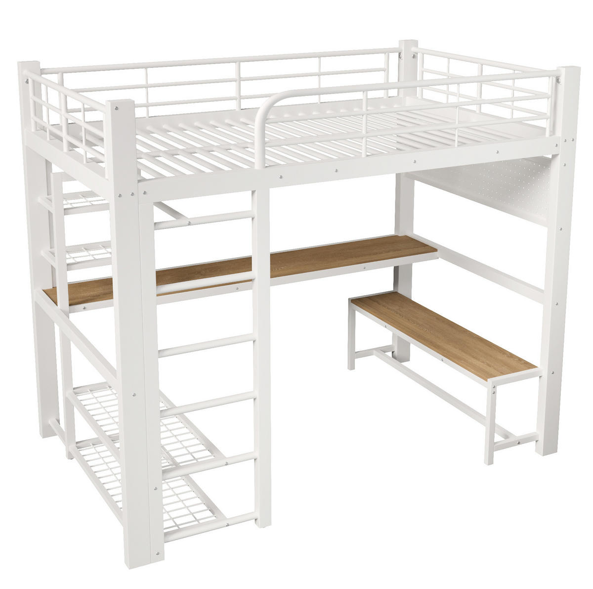 HOCHBETT 140x200 cm in Weiß mit Schreibtisch, Stauraum und LED-Beleuchtung - Weiß, Metall (140/200cm) - IVMEU