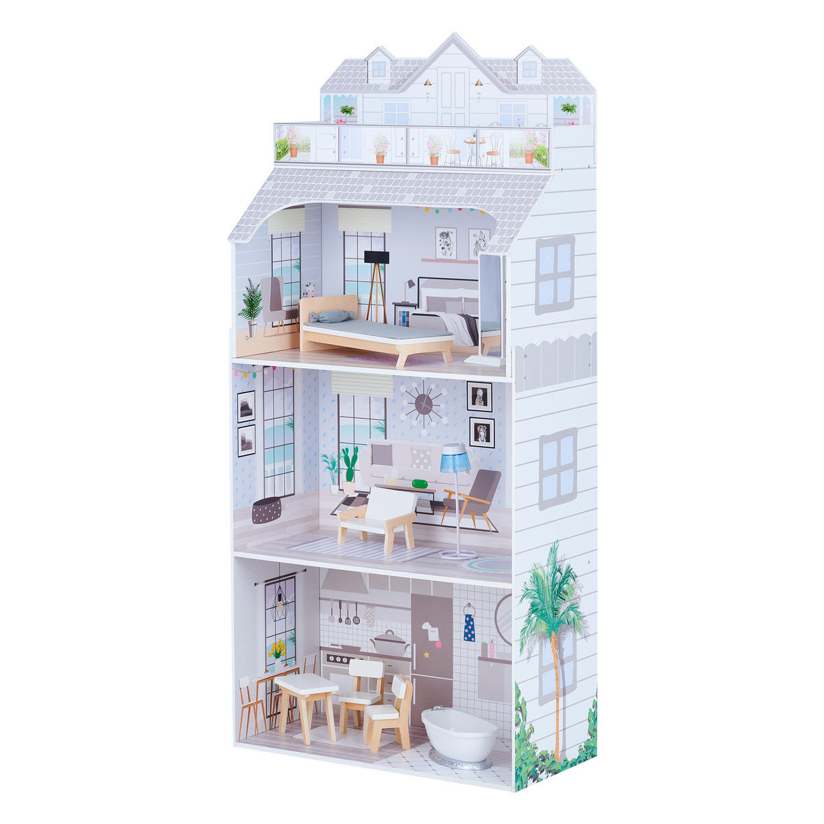 PUPPENHAUS Deluxe aus Holz, Grau, 132cm - Grau, Holzwerkstoff (30/132/61cm) - Teamson Kids