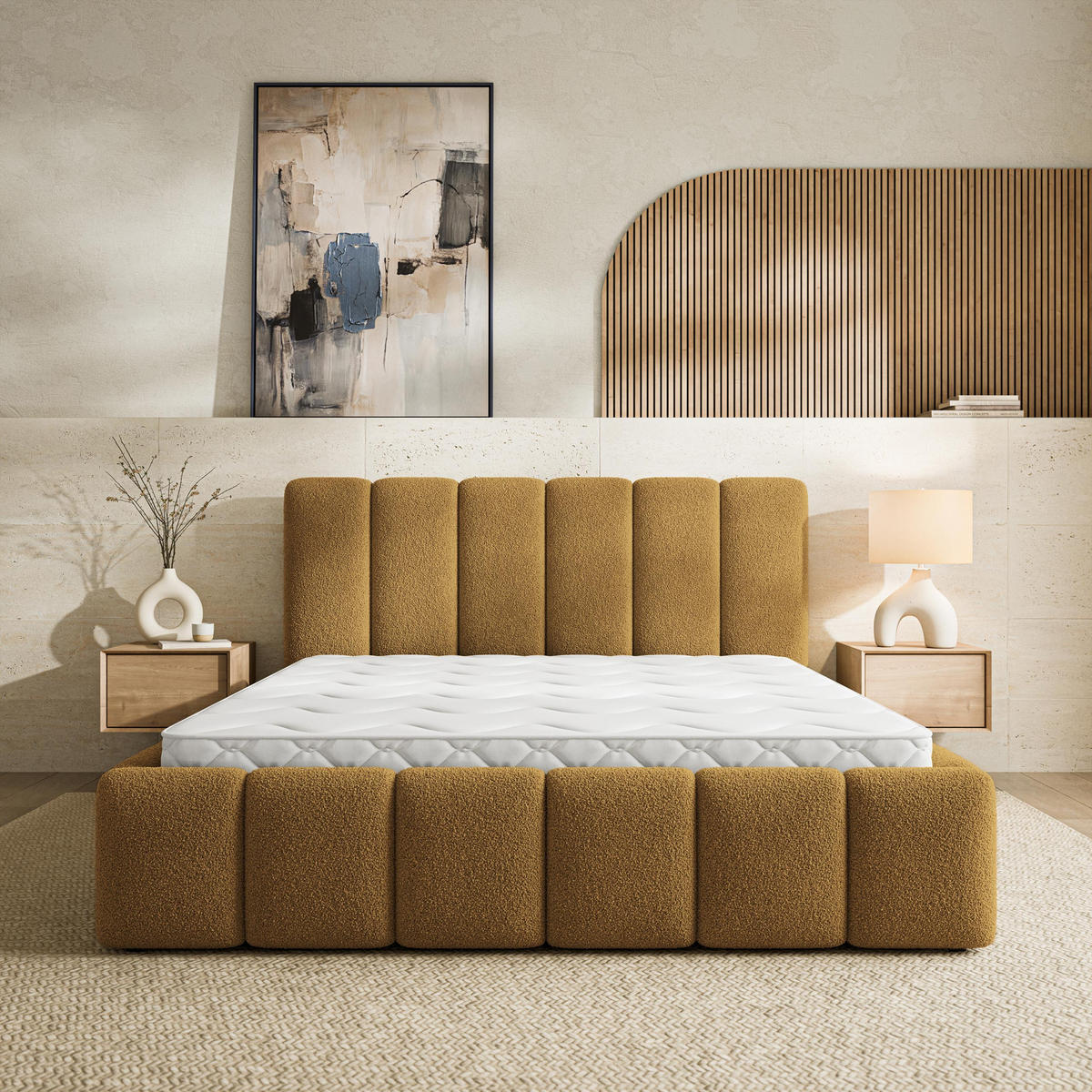 ČALOUNĚNÁ Postel RANIS 160x200 cm Medová - med, kompozitní dřevo/textil (160/200cm) - MASSENO