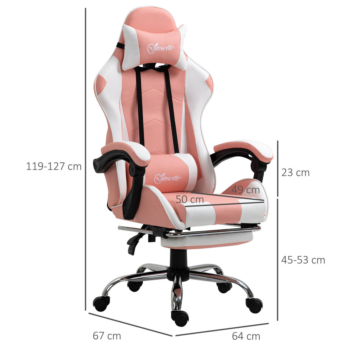 GAMINGSTUHL, Kunstleder, PVC, Rosa+Weiß - Multicolor, Kunststoff (67/127/64cm) - Vinsetto
