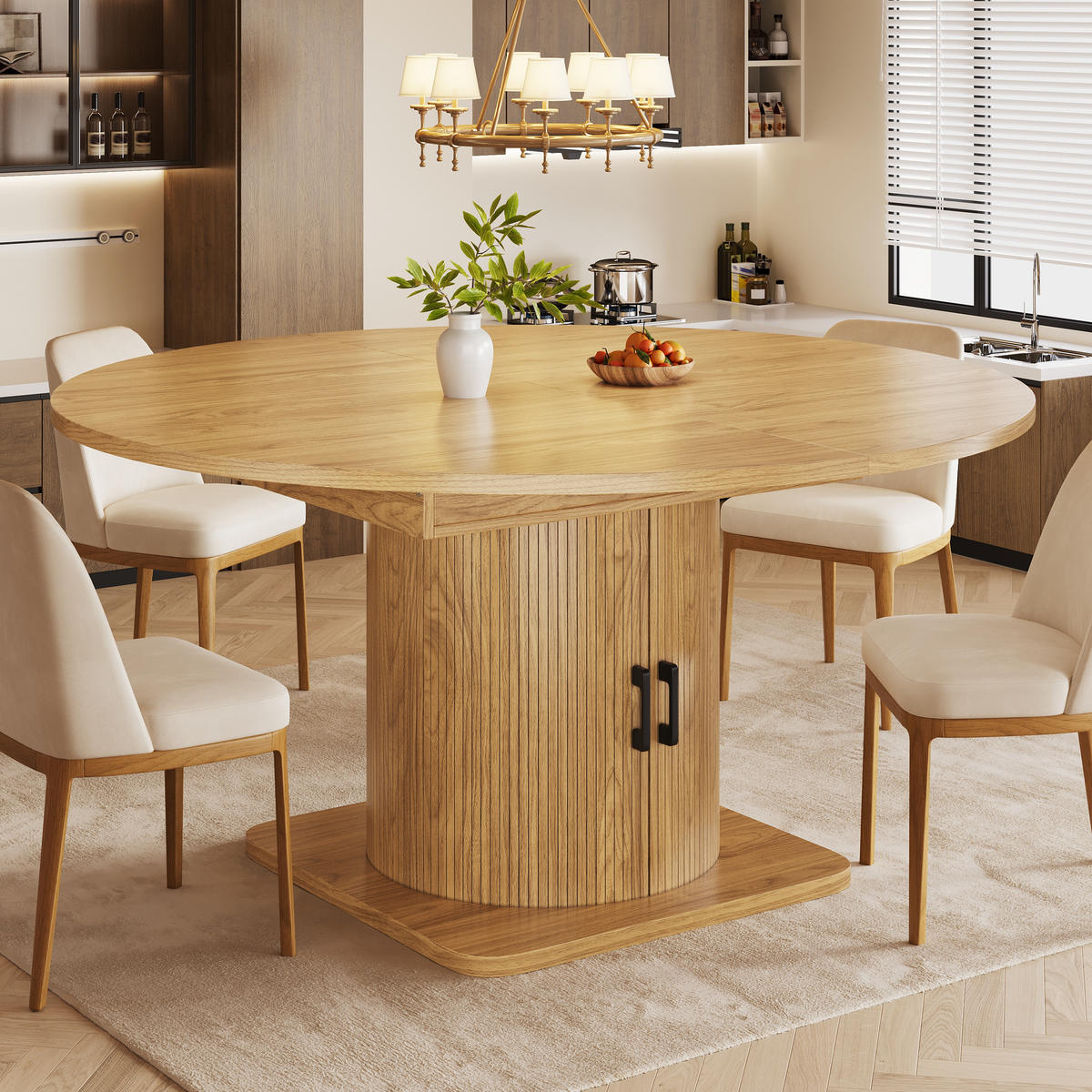 ESSTISCH in Naturbraun Ausziehbarer Küchentisch mit ausnehmbaren Einlegeböden für Esszimmer - Hellbraun/Schwarz, Holzwerkstoff/Metall (158/118/76cm) - STILVORA
