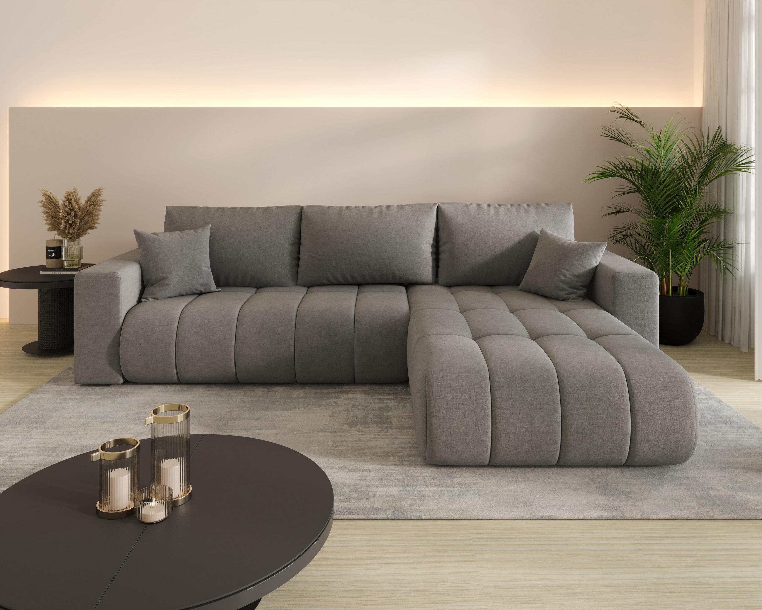 ECKSOFA ARDEN Samt GRAU L - Rechts - Grau, Textil (280/175cm) - Luxkor24