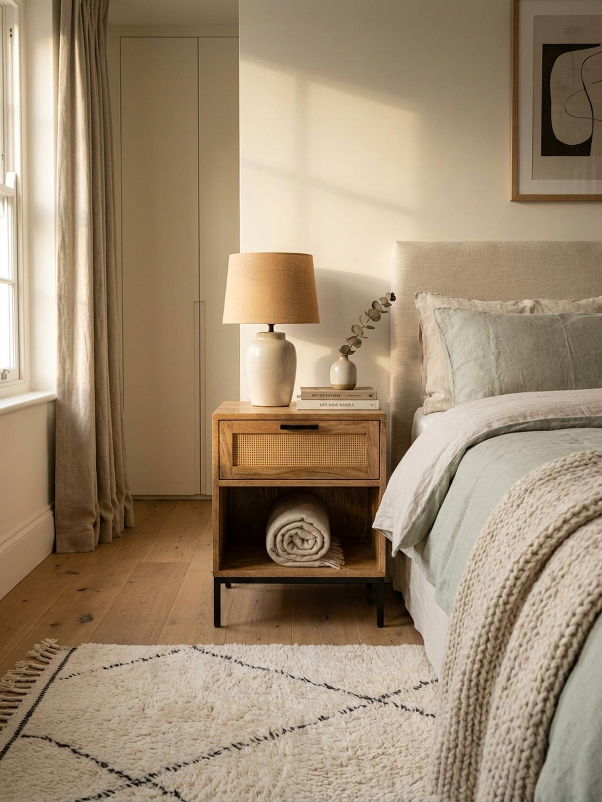 NACHTTISCH – Mango Massivholz/Rattan, 50x60x40 cm, 1 Schublade, Wiener Geflecht - Schwarz/Braun, Holz/Metall (50/60/40cm) - KADIMA DESIGN