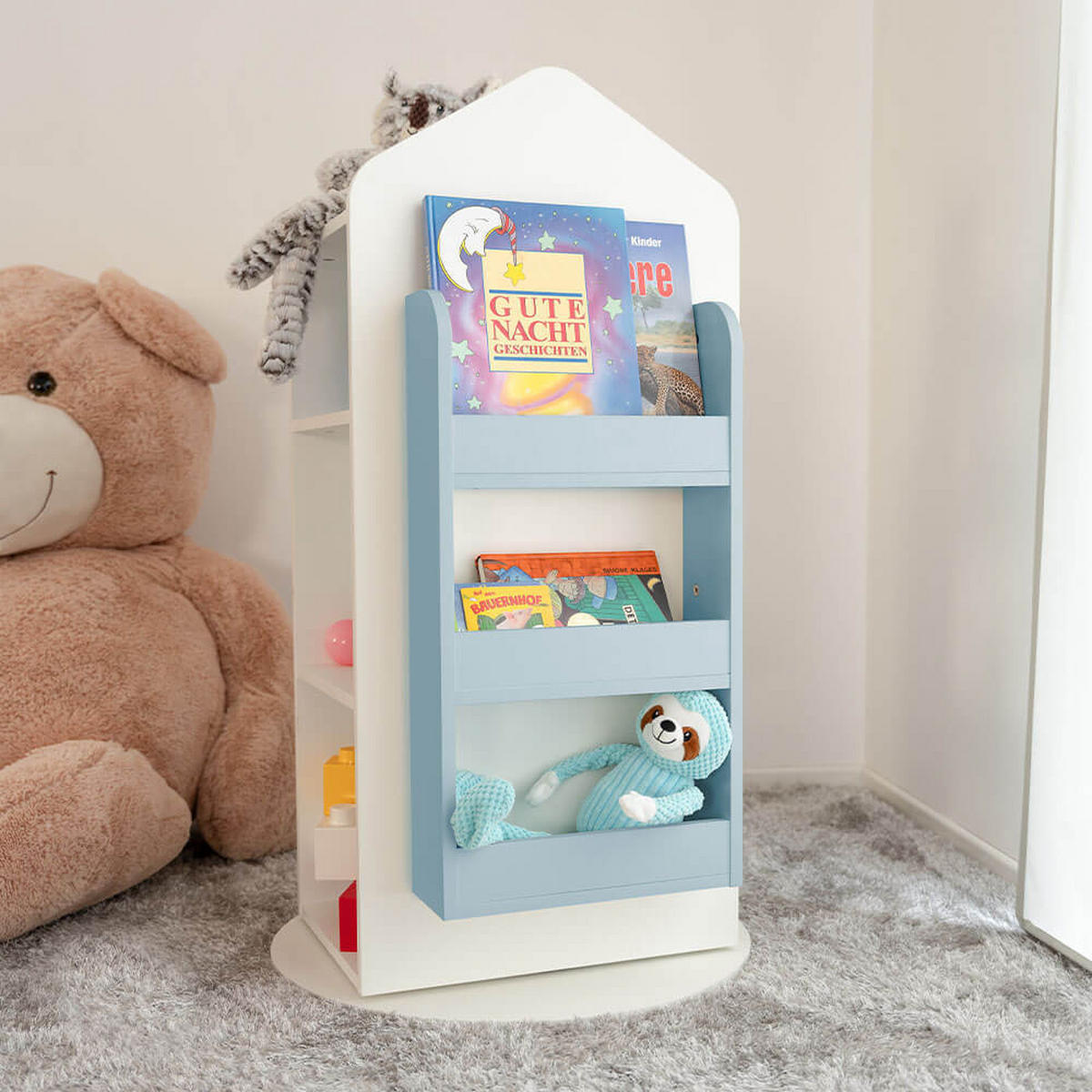 KINDERREGAL JUNA - Blau - Blau/Weiß, Holzwerkstoff/Textil (60/105.3/60cm) - Home Deluxe