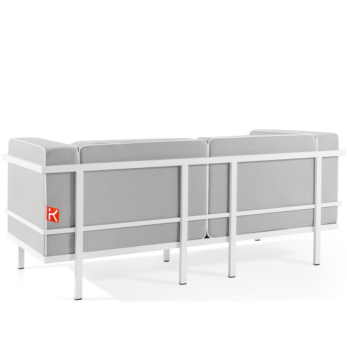 GARTENLOUNGE-SET TRIGLO 4-tlg., 1x Tisch, 2x Sessel, 1x Sofa 2-Sitzer, Modern, Weiß - Dunkelgrau/Weiß, Glas/Textil - KONSIMO®