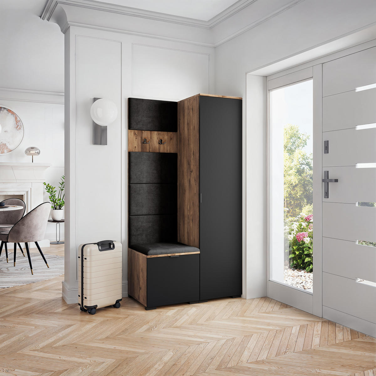 GARDEROBENSCHRANK LORI 95/181/51 cm Modern Eichefarben - Eichefarben/Schwarz, Holzwerkstoff (95/181/51cm) - MASSENO