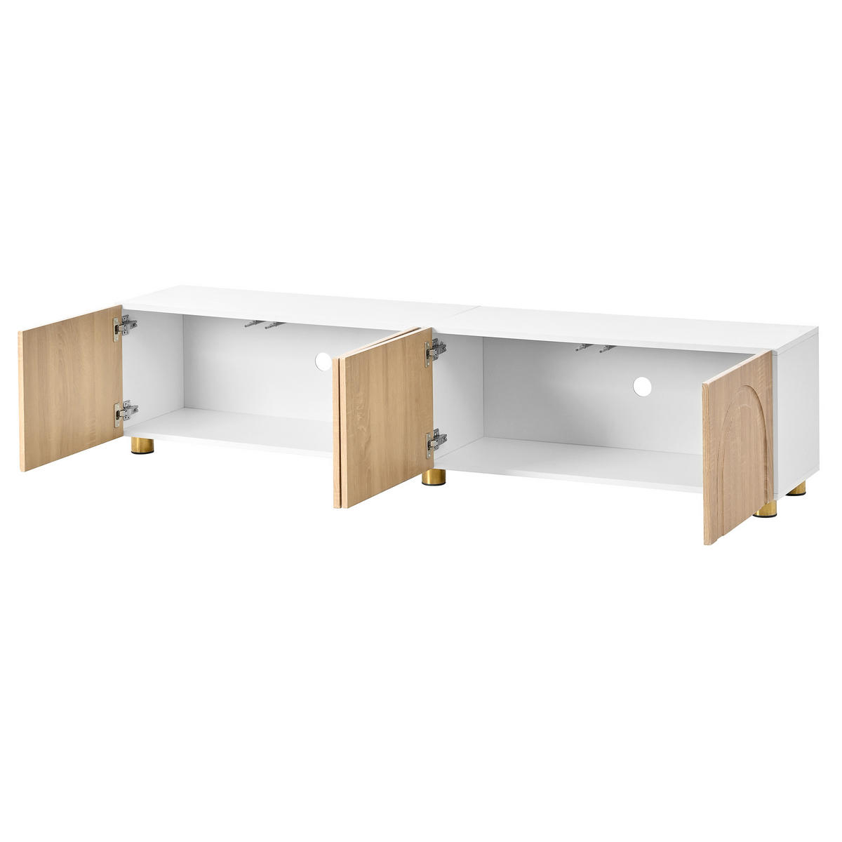 TV-LOWBOARD Natur/Weiß 180/35/40 cm, 4 Türen, Bogenrelief, Metallfüße - Naturfarben, Holzwerkstoff (180/40/35cm) - PANGIVO