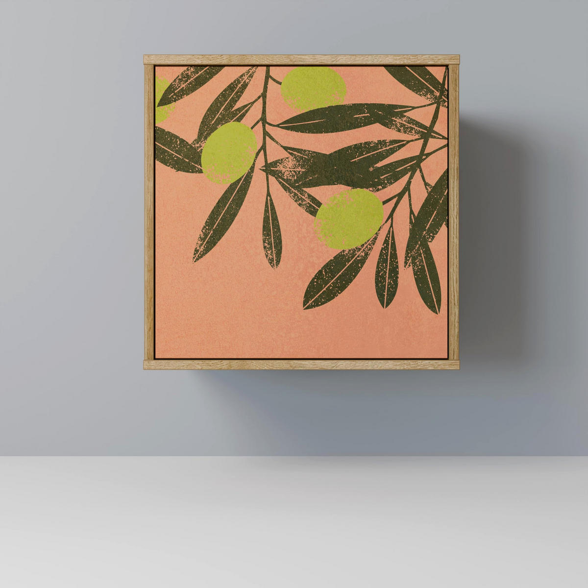 SIDEBOARD JUICY OLIVES, Eichefarben, 57,5x42x72,5 cm, Schwarze Metallfüße - Eichefarben/Multicolor, Holzwerkstoff/Metall (57.5/72.5/42cm) - SpaceRebels