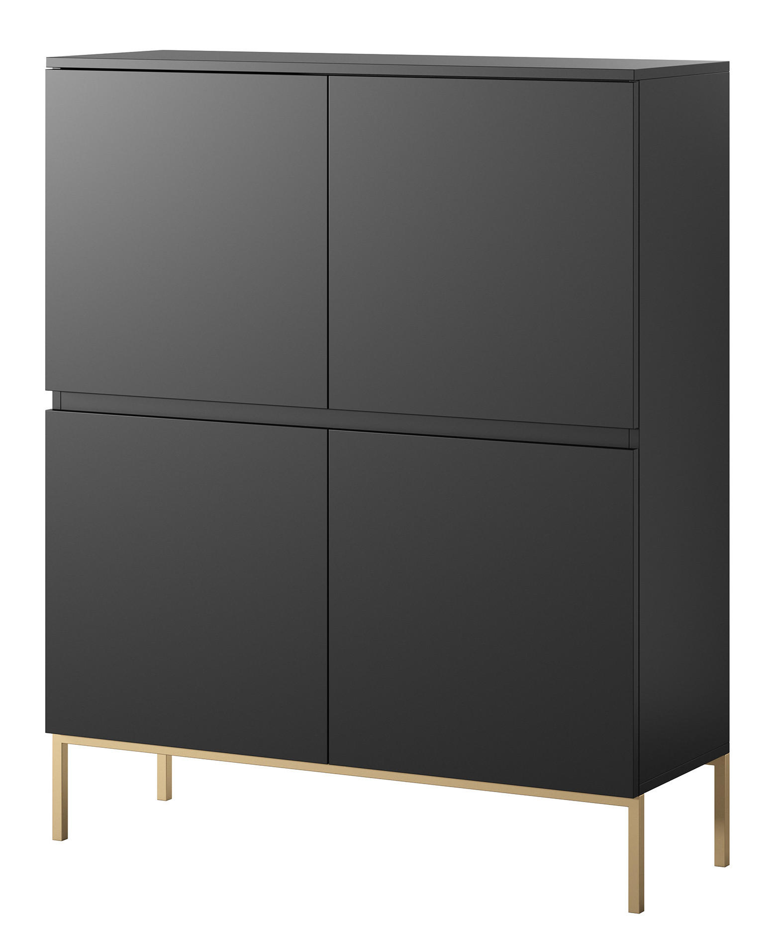 HIGHBOARD Bemmi Schwarz mit goldenen Metallbeinen 100 cm - Goldfarben/Schwarz, Holzwerkstoff/Metall (100/122/35cm) - Selsey