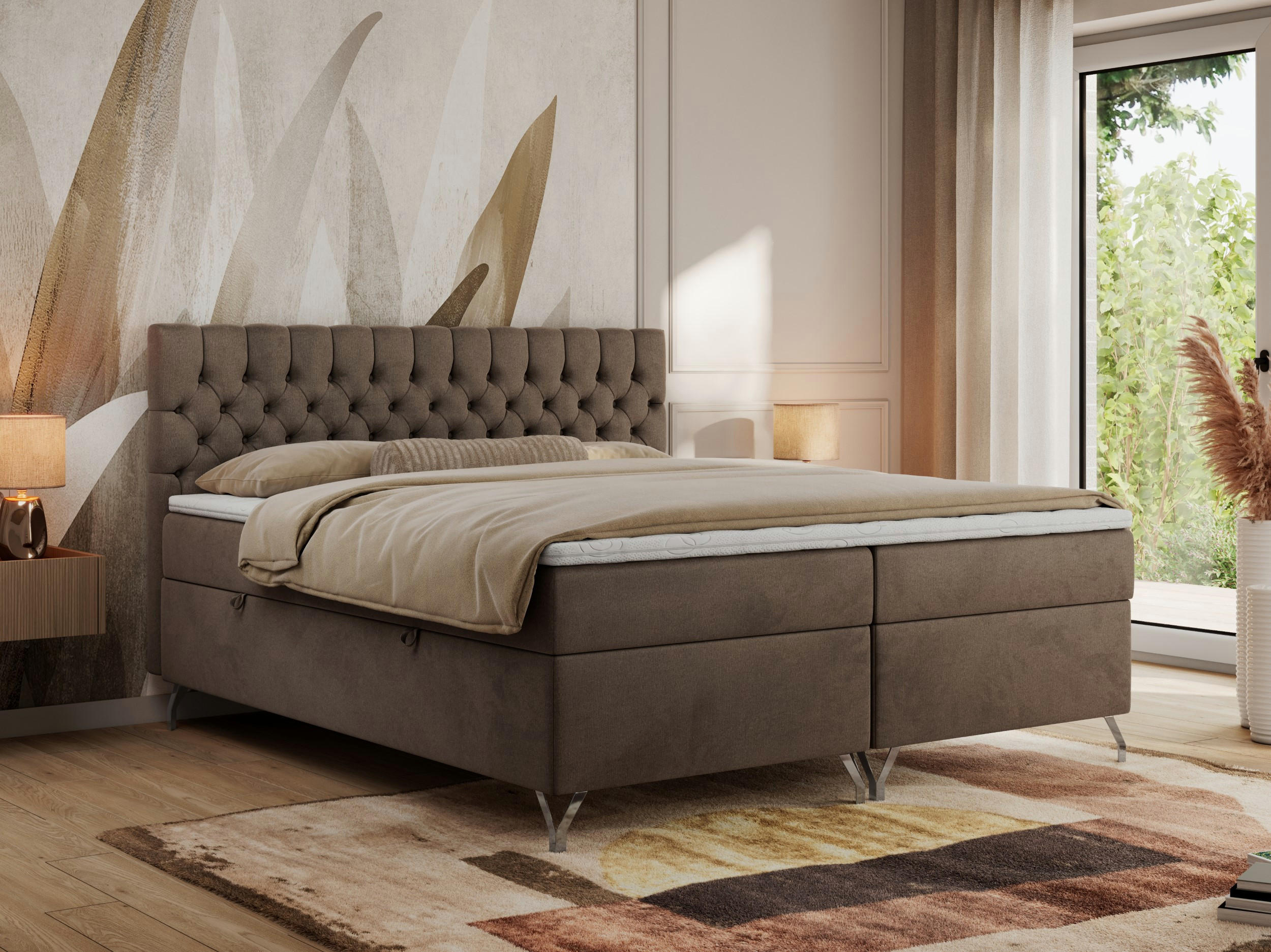 BOXBETT GRIMALDI 120/200 Braun Velvet - H4 - Braun, Holz/Textil (120/200cm) - MKS