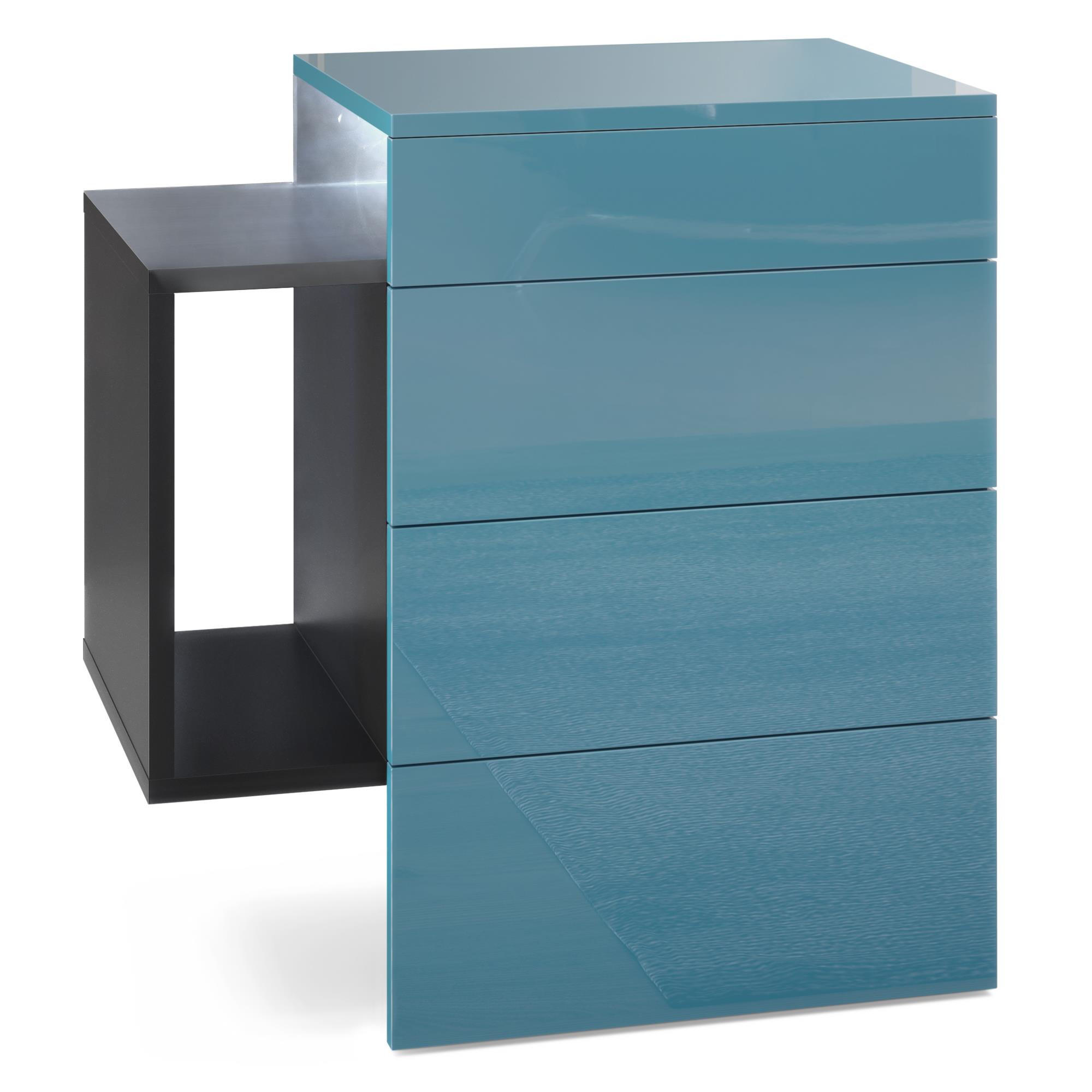 NACHTTISCH Queens Front in Petrol Hochglanz - Petrol, Holzwerkstoff (60/63/36cm) - Vladon